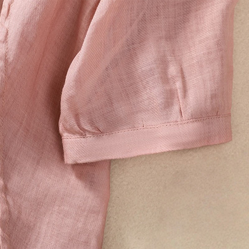 Buddha Stones Casual Codzienny Gładki Guzik Marszczony Wzór Kołnierz Stojący Damska Bawełniana Lniana Koszula Z Rękawem Trzy Czwartym Kardigan - image 28