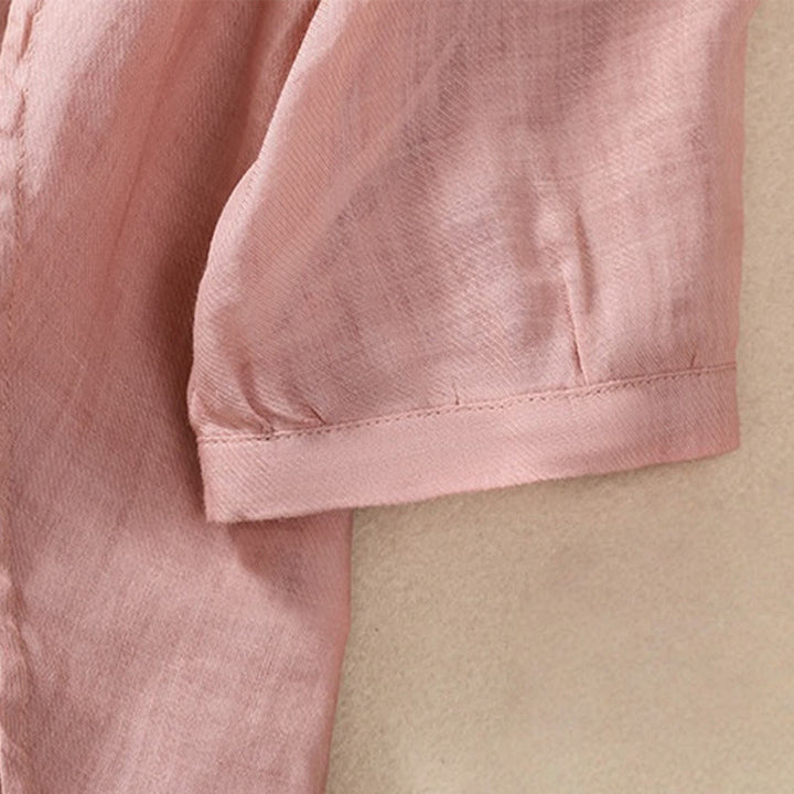 Buddha Stones Casual Codzienny Gładki Guzik Marszczony Wzór Kołnierz Stojący Damska Bawełniana Lniana Koszula Z Rękawem Trzy Czwartym Kardigan - image 28