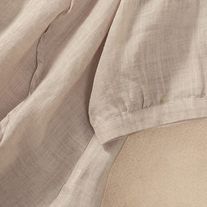 Buddha Stones Casual Codzienny Gładki Guzik Marszczony Wzór Kołnierz Stojący Damska Bawełniana Lniana Koszula Z Rękawem Trzy Czwartym Kardigan - image 12