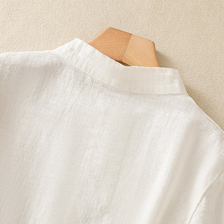 Buddha Stones Casual Plain Slant Stand Collar Collar Kolorowy Żabkowy Guzik Tang Suit Damska Bawełniana Lniana Koszula z Rękawem Trzy Czwarte Kardigan - image 10