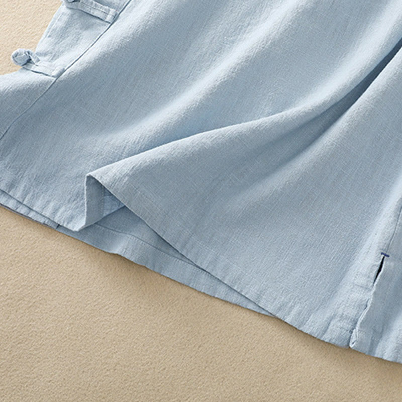 Buddha Stones Casual Plain Slant Stand Collar Collar Kolorowy Żabkowy Guzik Tang Suit Damska Bawełniana Lniana Koszula z Rękawem Trzy Czwarte Kardigan - image 21