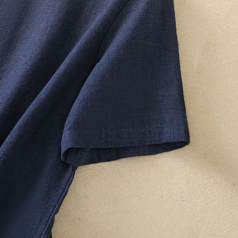 Buddha Stones Casual Plain Slant Stand Collar Collar Kolorowy Żabkowy Guzik Tang Suit Damska Bawełniana Lniana Koszula z Rękawem Trzy Czwarte Kardigan - image 5