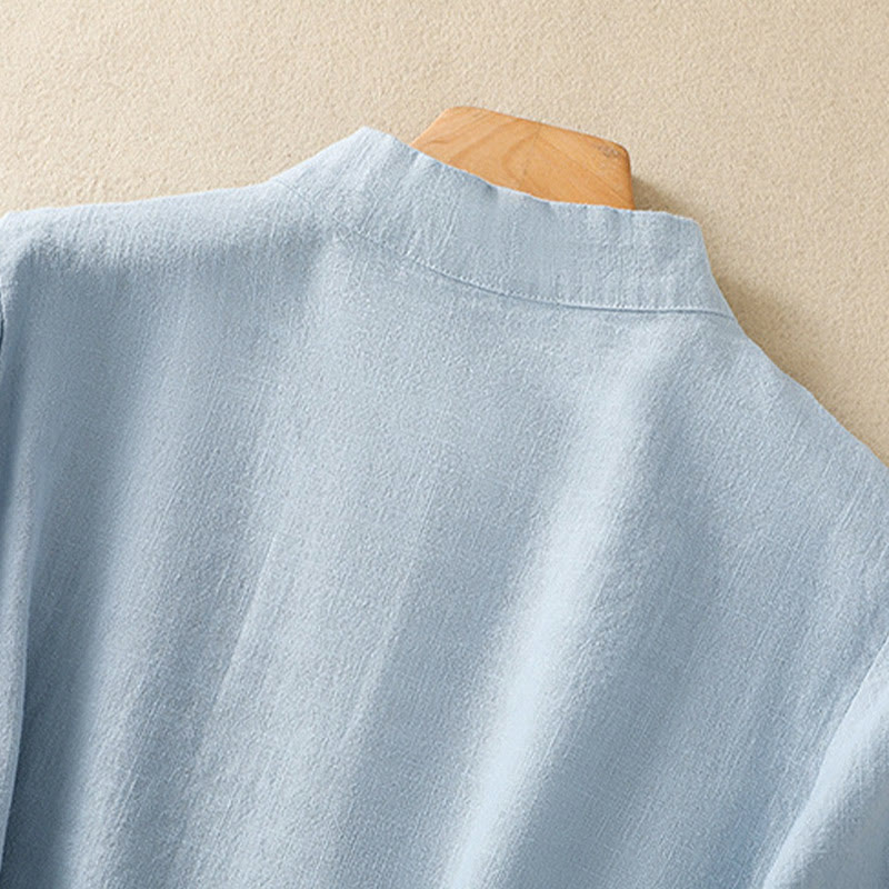 Buddha Stones Casual Plain Slant Stand Collar Collar Kolorowy Żabkowy Guzik Tang Suit Damska Bawełniana Lniana Koszula z Rękawem Trzy Czwarte Kardigan - image 18