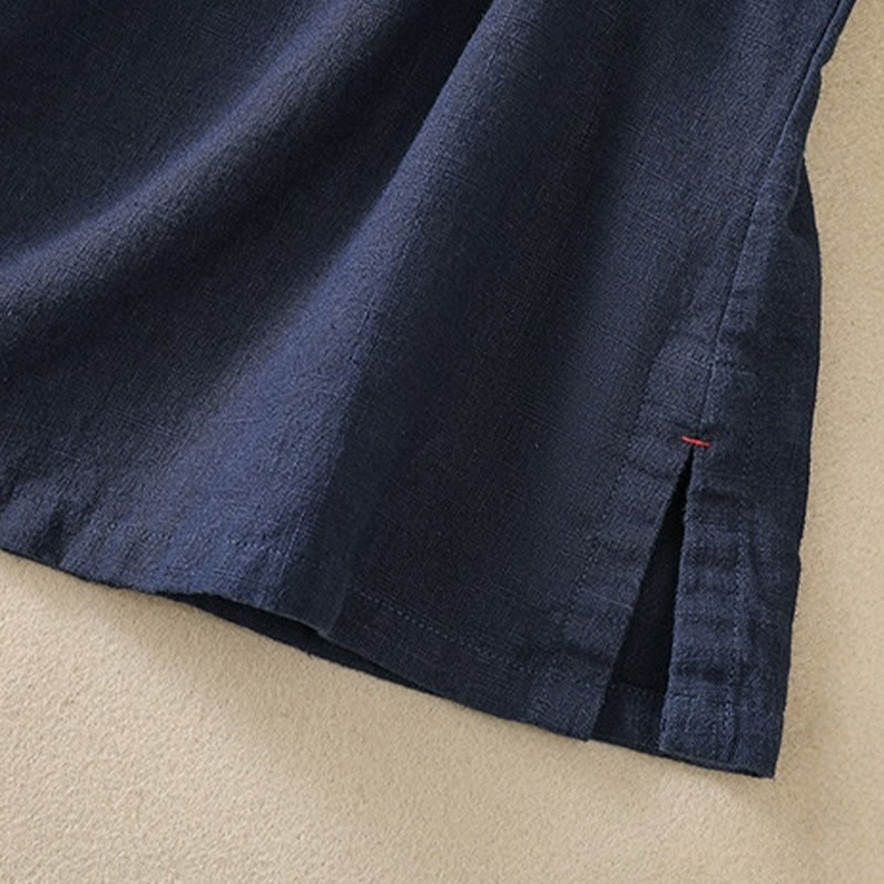 Buddha Stones Casual Plain Slant Stand Collar Collar Kolorowy Żabkowy Guzik Tang Suit Damska Bawełniana Lniana Koszula z Rękawem Trzy Czwarte Kardigan - image 6