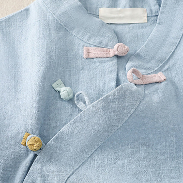 Buddha Stones Casual Plain Slant Stand Collar Collar Kolorowy Żabkowy Guzik Tang Suit Damska Bawełniana Lniana Koszula z Rękawem Trzy Czwarte Kardigan - image 19