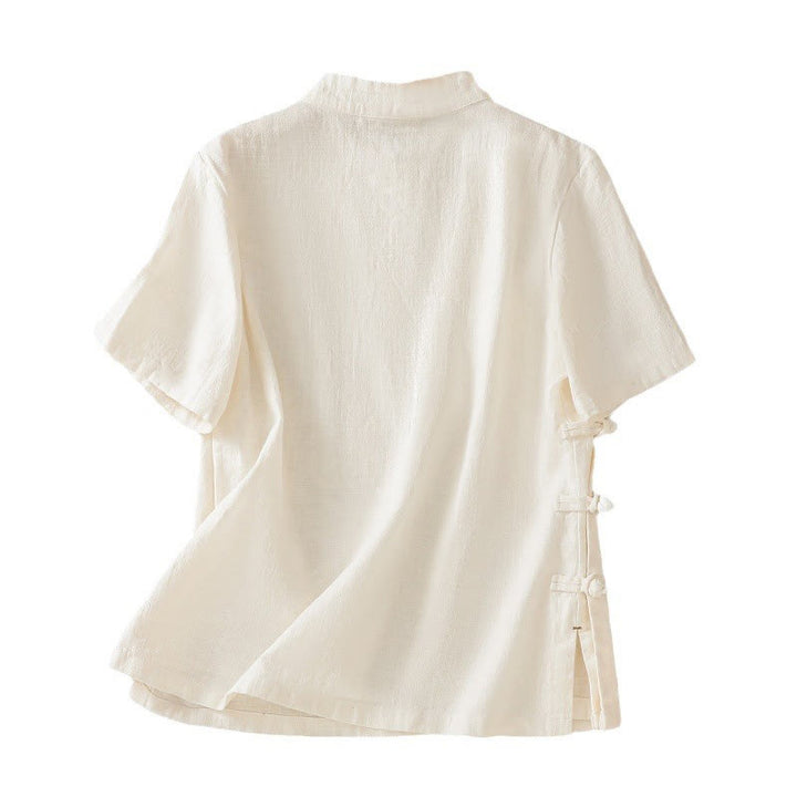 Buddha Stones Casual Plain Slant Stand Collar Collar Kolorowy Żabkowy Guzik Tang Suit Damska Bawełniana Lniana Koszula z Rękawem Trzy Czwarte Kardigan - image 14