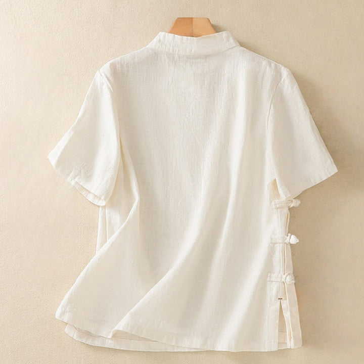 Buddha Stones Casual Plain Slant Stand Collar Collar Kolorowy Żabkowy Guzik Tang Suit Damska Bawełniana Lniana Koszula z Rękawem Trzy Czwarte Kardigan - image 8