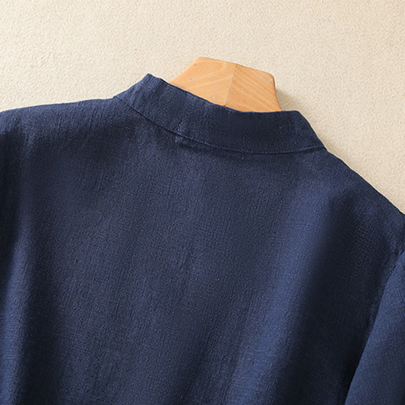 Buddha Stones Casual Plain Slant Stand Collar Collar Kolorowy Żabkowy Guzik Tang Suit Damska Bawełniana Lniana Koszula z Rękawem Trzy Czwarte Kardigan - image 4