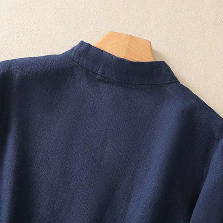 Buddha Stones Casual Plain Slant Stand Collar Collar Kolorowy Żabkowy Guzik Tang Suit Damska Bawełniana Lniana Koszula z Rękawem Trzy Czwarte Kardigan - image 4