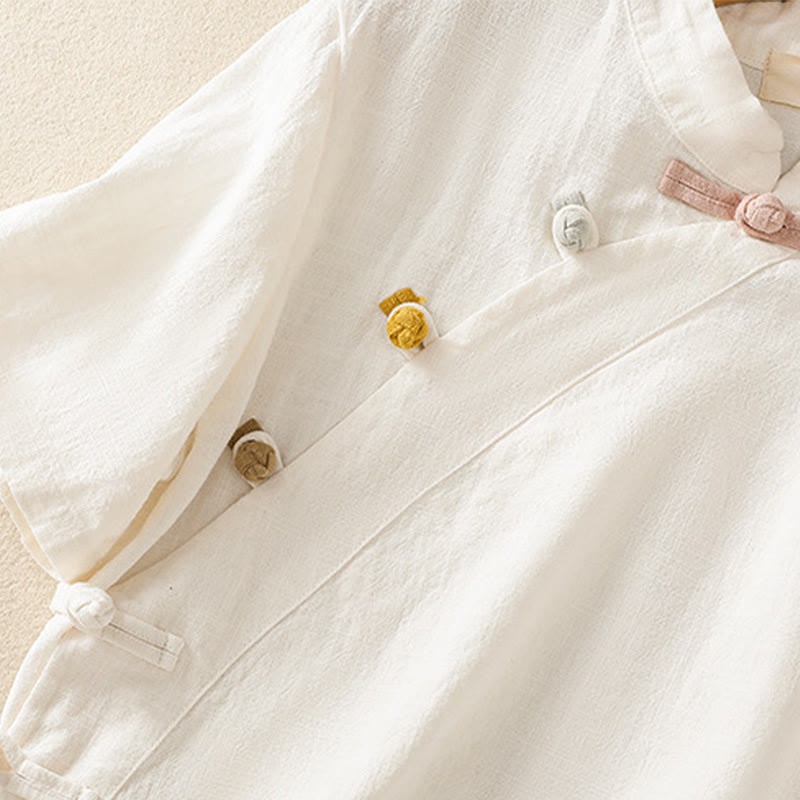 Buddha Stones Casual Plain Slant Stand Collar Collar Kolorowy Żabkowy Guzik Tang Suit Damska Bawełniana Lniana Koszula z Rękawem Trzy Czwarte Kardigan - image 11