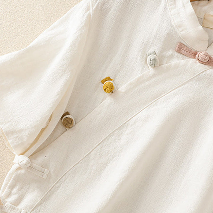 Buddha Stones Casual Plain Slant Stand Collar Collar Kolorowy Żabkowy Guzik Tang Suit Damska Bawełniana Lniana Koszula z Rękawem Trzy Czwarte Kardigan - image 11