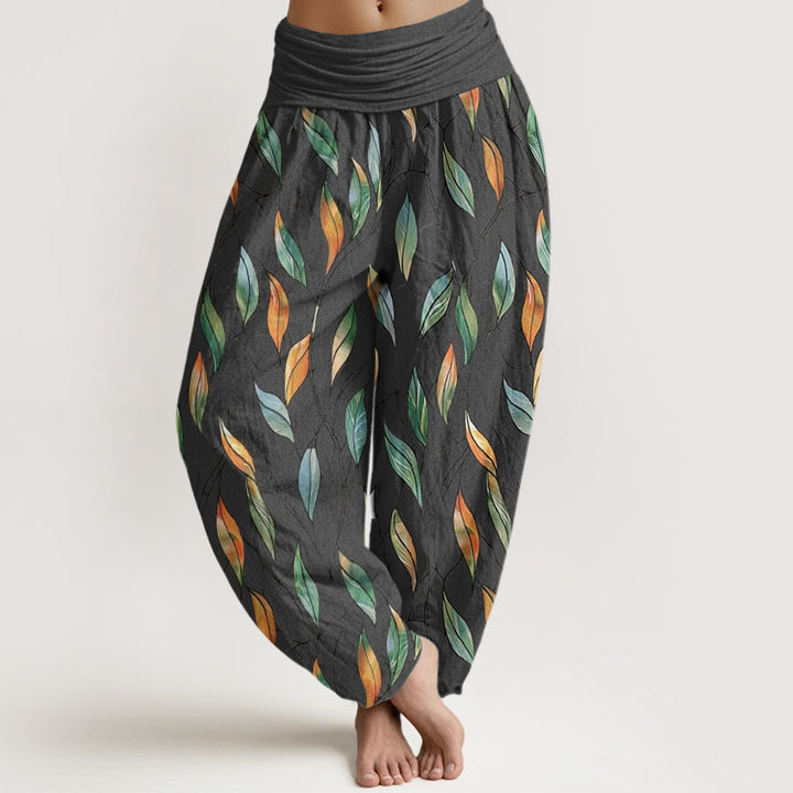 Buddha Stones Casual Delikatny Kolorowy Wzór Liści Damskie Spodnie Harem Elastyczna Talia - DimGray - US22, UK/AU26, EU54 (6XL) - image 8