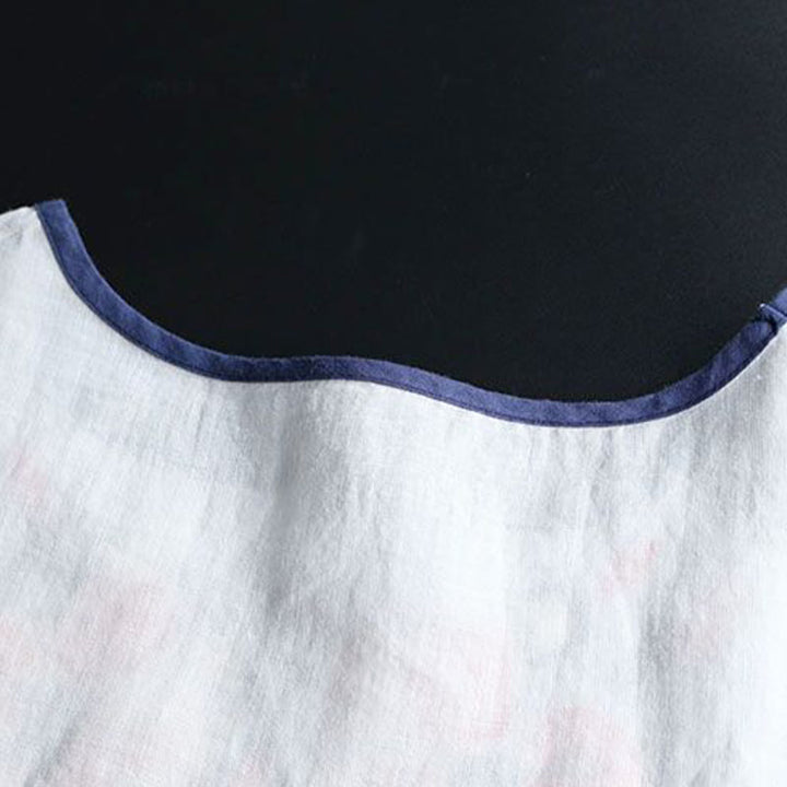 Buddha Stones Retro Artystyczny Haft Kwiatowy Wzór Okrągły Dekolt Damska Bawełniana Lniana Krótki Rękaw T-shirt - image 4