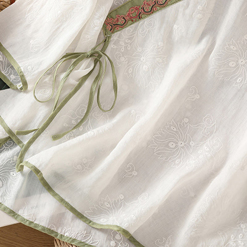 Koszula damska z bawełny i lnu z dekoltem w serek z motywem kamieni Buddha Stones w stylu vintage, z haftem roślinnym i kwiatowym - image 12