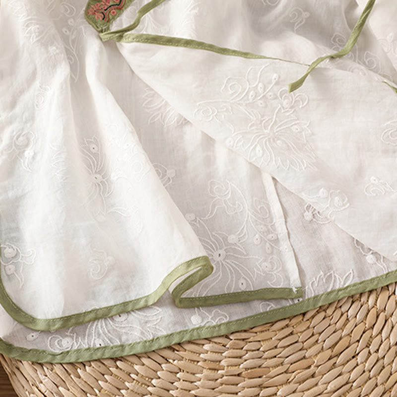 Koszula damska z bawełny i lnu z dekoltem w serek z motywem kamieni Buddha Stones w stylu vintage, z haftem roślinnym i kwiatowym - image 13