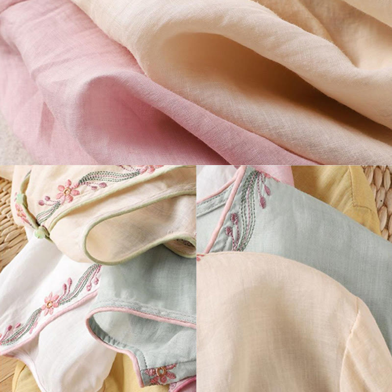 Koszula damska bawełniana z haftem w stylu retro z Buddha Stones i trzema czwartymi rękawami - image 8