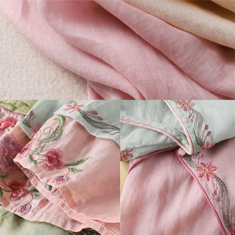 Koszula damska bawełniana z haftem w stylu retro z Buddha Stones i trzema czwartymi rękawami - image 10