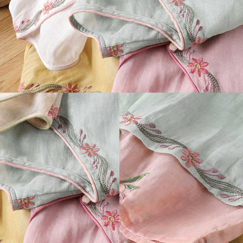 Koszula damska bawełniana z haftem w stylu retro z Buddha Stones i trzema czwartymi rękawami - image 9