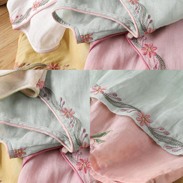 Koszula damska bawełniana z haftem w stylu retro z Buddha Stones i trzema czwartymi rękawami - image 9