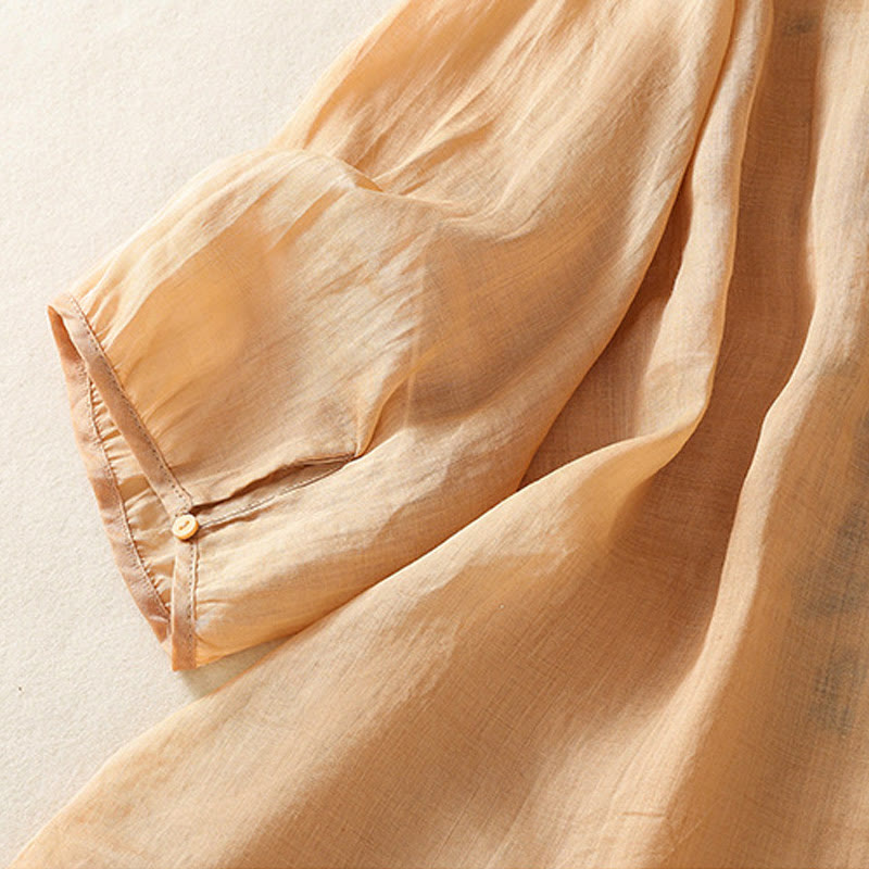 Buddha Stones Casual Artystyczny Haft Liści Wzór Damska Bawełna Lniana Trzy Czwarte Rękawy Kardigan - image 4