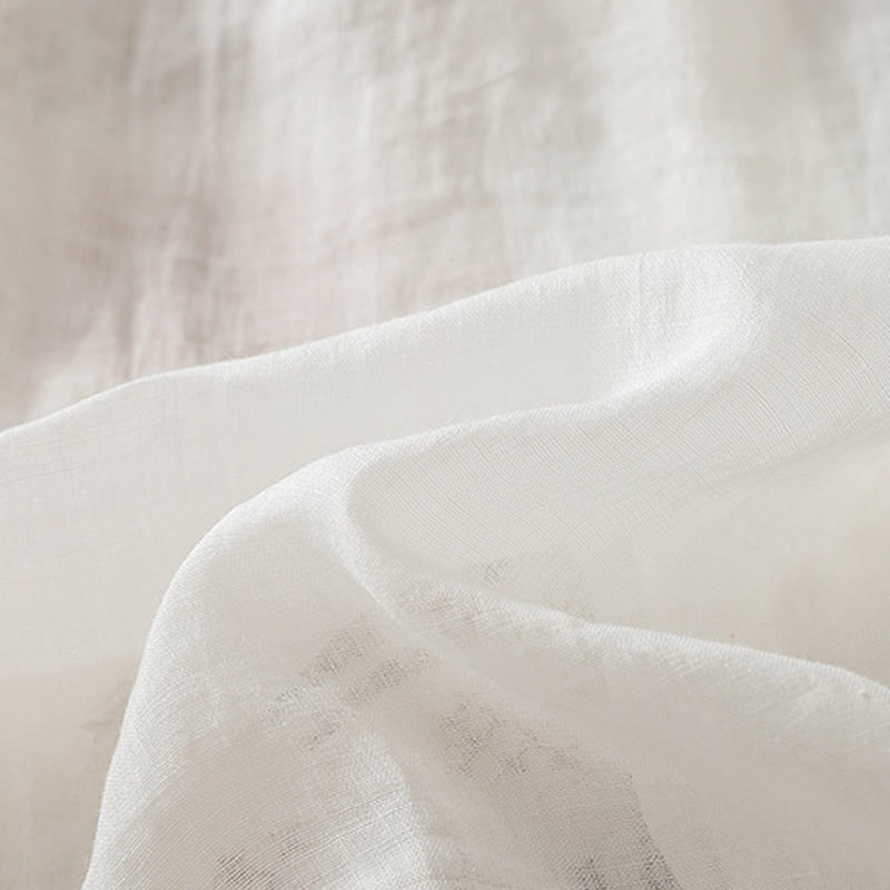 Koszula damska z bawełny i lnu z rękawem trzy czwarte, haft artystyczny z motywem liści i Buddha Stones - image 21