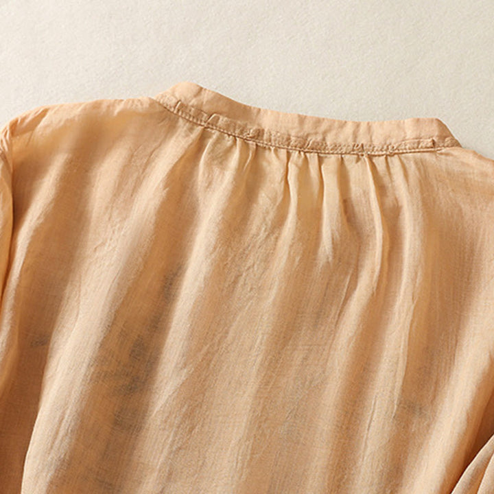 Buddha Stones Casual Artystyczny Haft Liści Wzór Damska Bawełna Lniana Trzy Czwarte Rękawy Kardigan - image 3