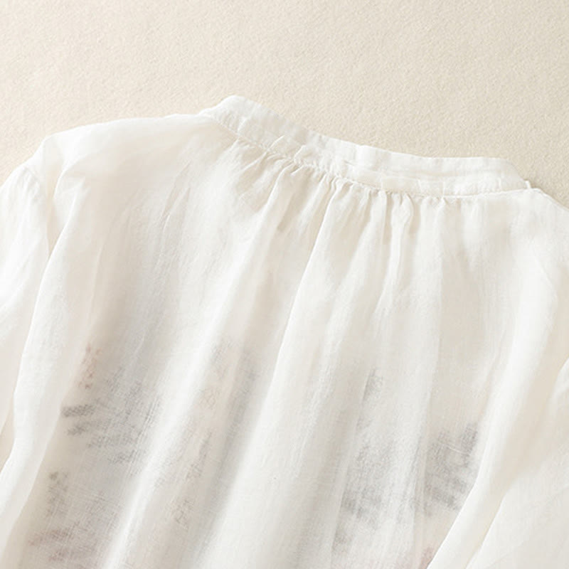 Buddha Stones Casual Artystyczny Haft Liści Wzór Damska Bawełna Lniana Trzy Czwarte Rękawy Kardigan - image 16