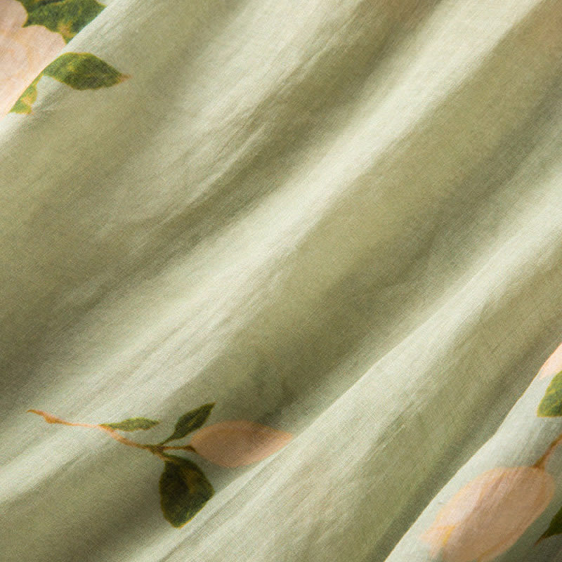 Buddha Stones Jasnozielony Casual Artystyczny Nadruk Kwiatowy Wzór Chiński Żaba-Guzik Damska Bawełniana Lniana Koszula Z Długim Rękawem Kardigan - image 8