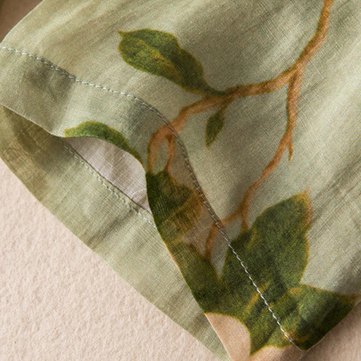 Buddha Stones Jasnozielony Casual Artystyczny Nadruk Kwiatowy Wzór Chiński Żaba-Guzik Damska Bawełniana Lniana Koszula Z Długim Rękawem Kardigan - image 12