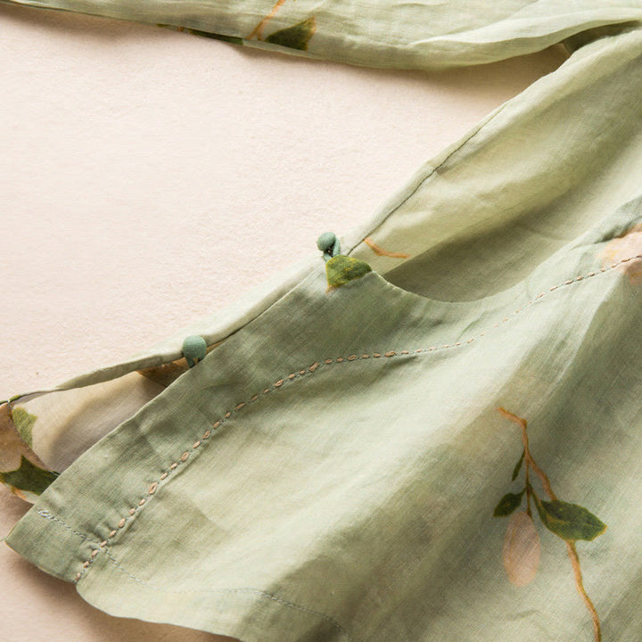 Buddha Stones Jasnozielony Casual Artystyczny Nadruk Kwiatowy Wzór Chiński Żaba-Guzik Damska Bawełniana Lniana Koszula Z Długim Rękawem Kardigan - image 13