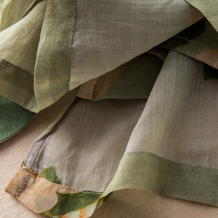 Buddha Stones Jasnozielony Casual Artystyczny Nadruk Kwiatowy Wzór Chiński Żaba-Guzik Damska Bawełniana Lniana Koszula Z Długim Rękawem Kardigan - image 14