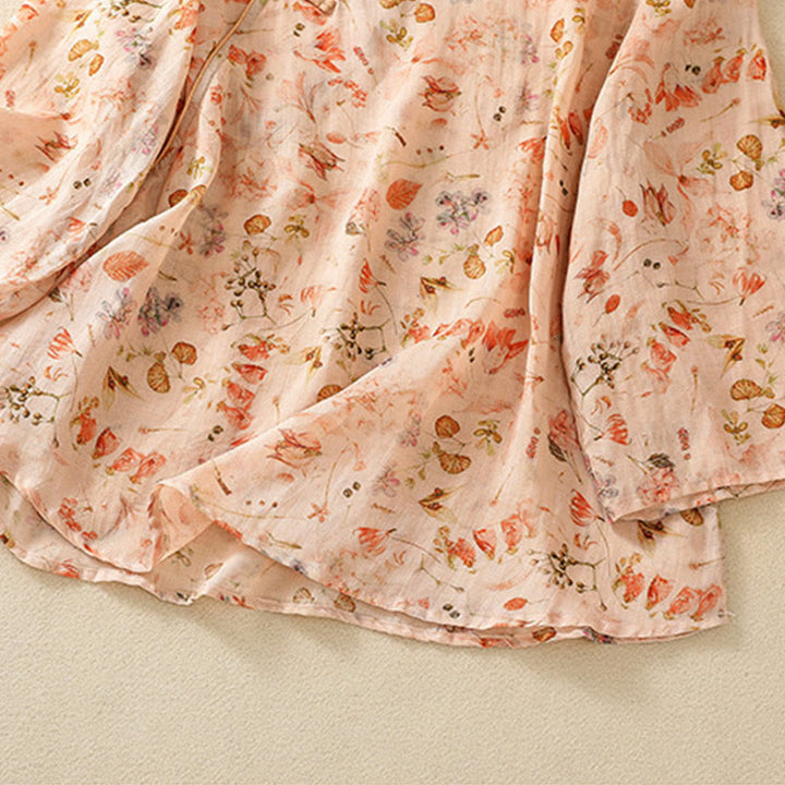 Koszula damska z długim rękawem z bawełny i lnu z nadrukiem w Buddha Stones na lato i swobodnym nadrukiem z żabą i guzikami