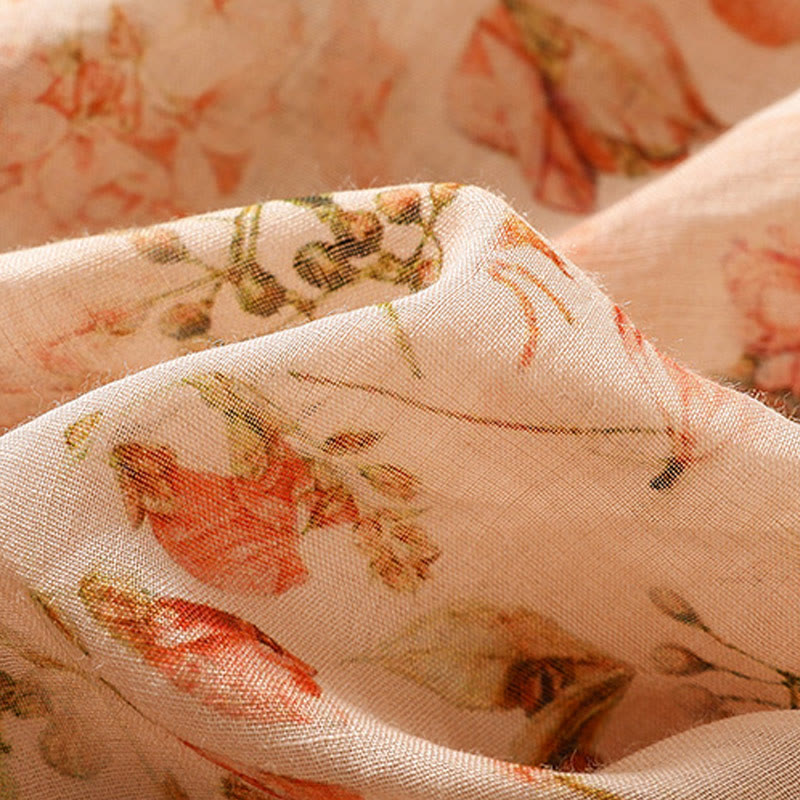 Koszula damska z długim rękawem z bawełny i lnu z nadrukiem w Buddha Stones na lato i swobodnym nadrukiem z żabą i guzikami