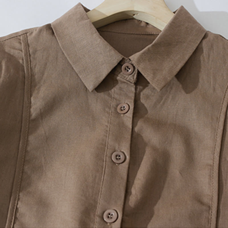 Sukienka midi z krótkim rękawem z bawełny Buddha Stones w jednolitym kolorze, z krótkim rękawem i kieszeniami - image 11