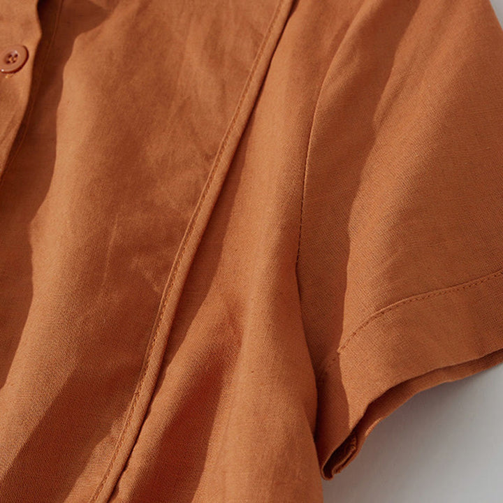 Sukienka midi z krótkim rękawem z bawełny Buddha Stones w jednolitym kolorze, z krótkim rękawem i kieszeniami - image 5