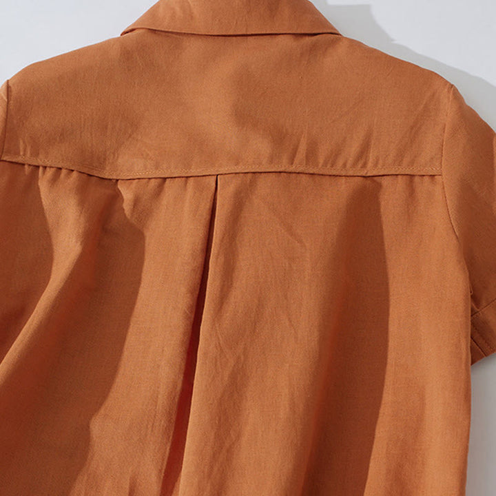 Sukienka midi z krótkim rękawem z bawełny Buddha Stones w jednolitym kolorze, z krótkim rękawem i kieszeniami - image 4