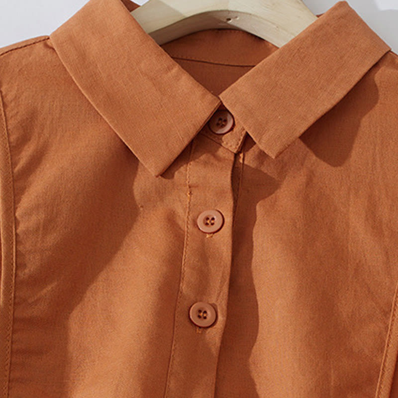 Sukienka midi z krótkim rękawem z bawełny Buddha Stones w jednolitym kolorze, z krótkim rękawem i kieszeniami - image 3