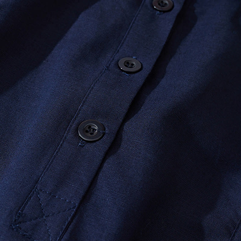 Sukienka midi z krótkim rękawem z bawełny Buddha Stones w jednolitym kolorze, z krótkim rękawem i kieszeniami - image 20