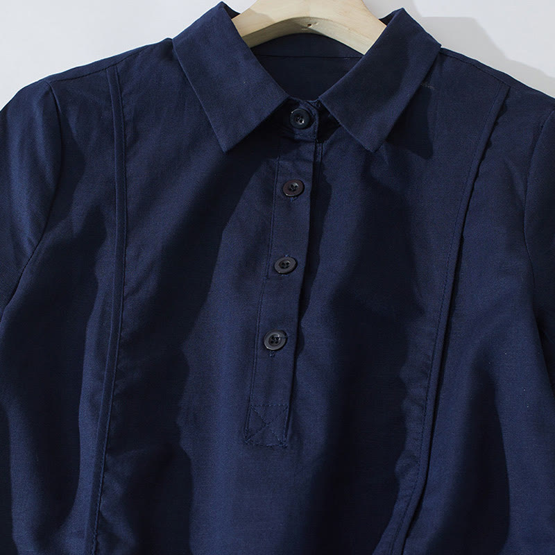 Sukienka midi z krótkim rękawem z bawełny Buddha Stones w jednolitym kolorze, z krótkim rękawem i kieszeniami - image 18