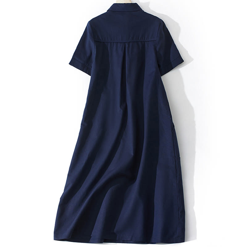 Sukienka midi z krótkim rękawem z bawełny Buddha Stones w jednolitym kolorze, z krótkim rękawem i kieszeniami - image 17