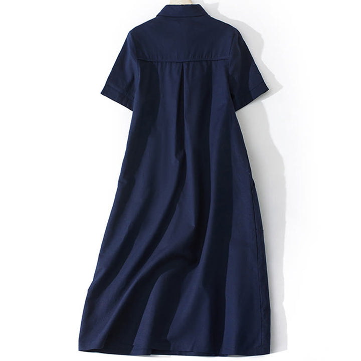 Sukienka midi z krótkim rękawem z bawełny Buddha Stones w jednolitym kolorze, z krótkim rękawem i kieszeniami - image 17