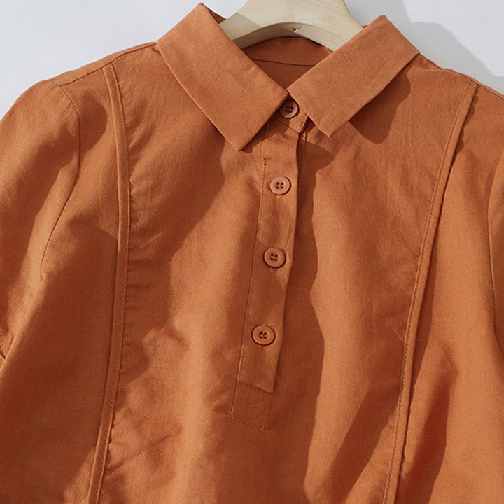 Sukienka midi z krótkim rękawem z bawełny Buddha Stones w jednolitym kolorze, z krótkim rękawem i kieszeniami - image 2