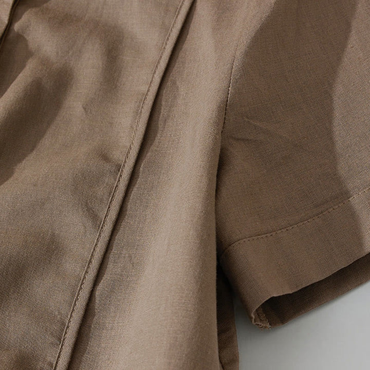 Sukienka midi z krótkim rękawem z bawełny Buddha Stones w jednolitym kolorze, z krótkim rękawem i kieszeniami - image 14