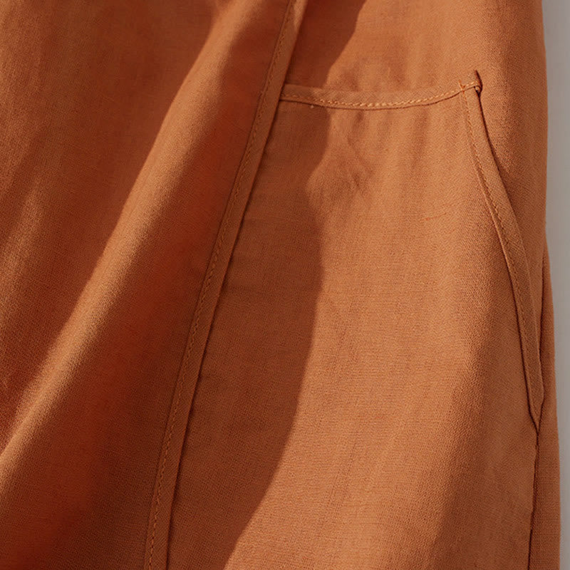 Sukienka midi z krótkim rękawem z bawełny Buddha Stones w jednolitym kolorze, z krótkim rękawem i kieszeniami - image 6