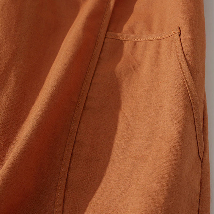 Sukienka midi z krótkim rękawem z bawełny Buddha Stones w jednolitym kolorze, z krótkim rękawem i kieszeniami - image 6