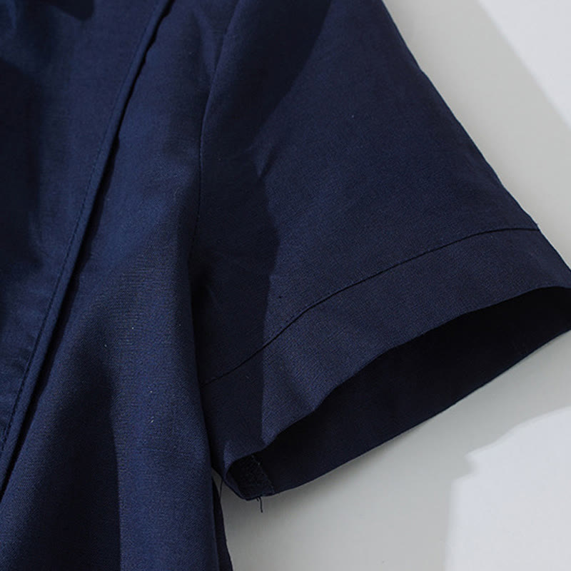 Sukienka midi z krótkim rękawem z bawełny Buddha Stones w jednolitym kolorze, z krótkim rękawem i kieszeniami - image 21