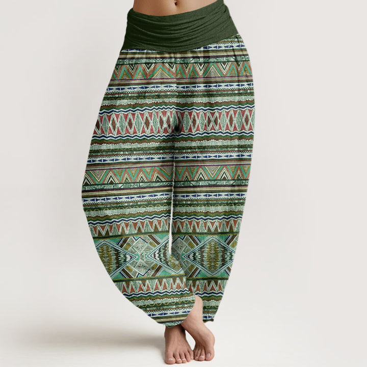 Buddha Stones Casual Tribal Style Geometryczny Wzór Damskie Elastyczne Spodnie Harem - Ciemnozielony - US22, UK/AU26, EU54 (6XL) - image 5