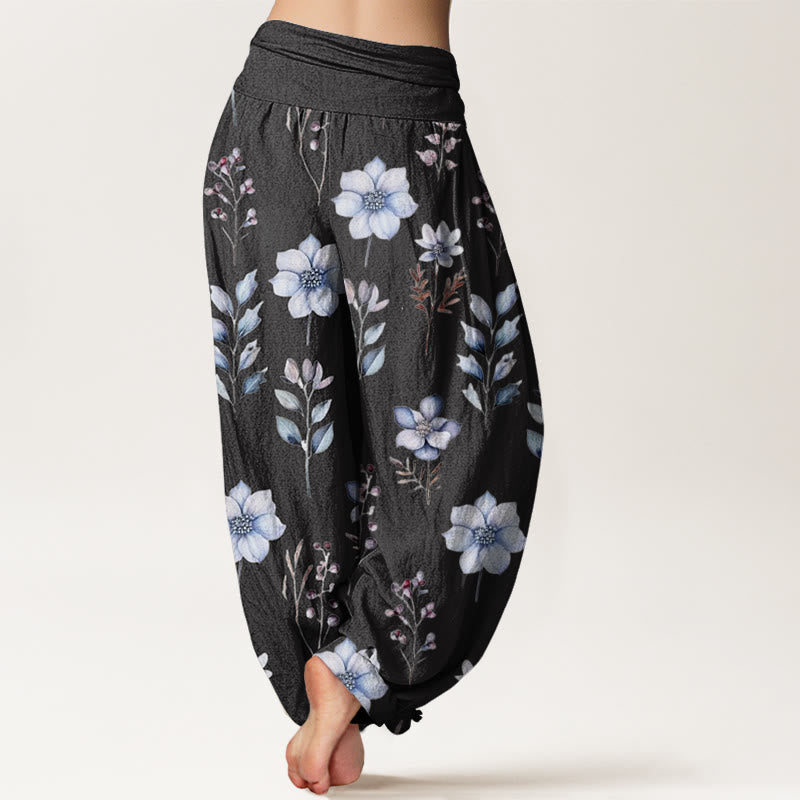 Buddha Stones Casual Delikatne Kwiatowe Liście Wzór Damskie Spodnie Harem Elastyczna Talia - image 3
