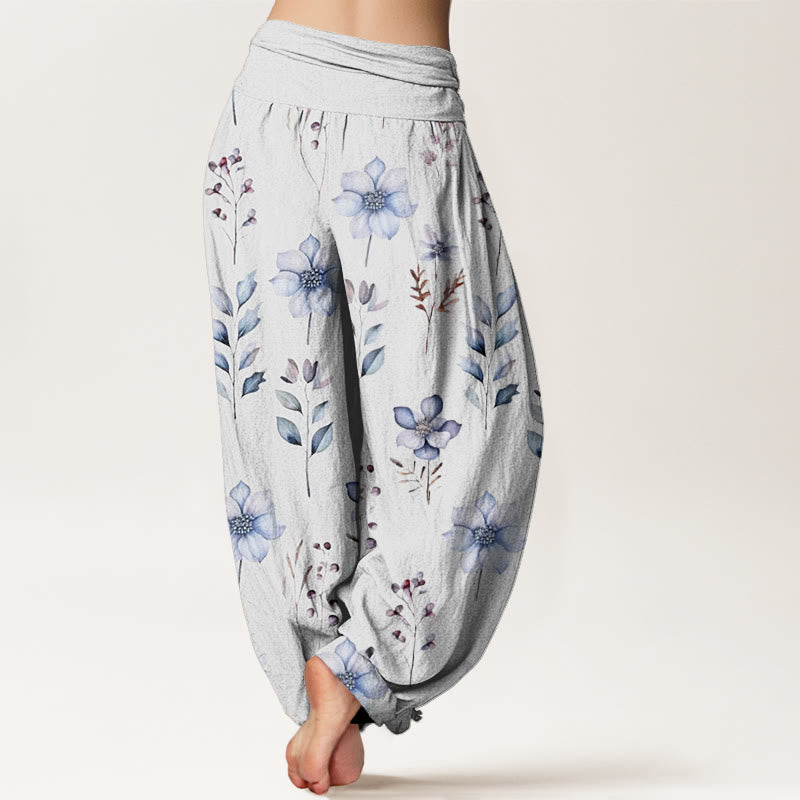 Buddha Stones Casual Delikatne Kwiatowe Liście Wzór Damskie Spodnie Harem Elastyczna Talia - image 10