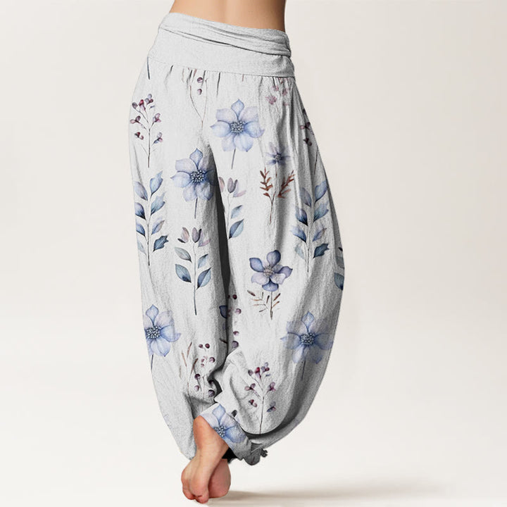 Buddha Stones Casual Delikatne Kwiatowe Liście Wzór Damskie Spodnie Harem Elastyczna Talia - image 10